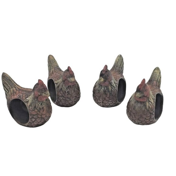 Set 4x Rooster Farmhouse Chicken Ceramic Napkin Rings Table Setting Decor County - Picture 1 of 6